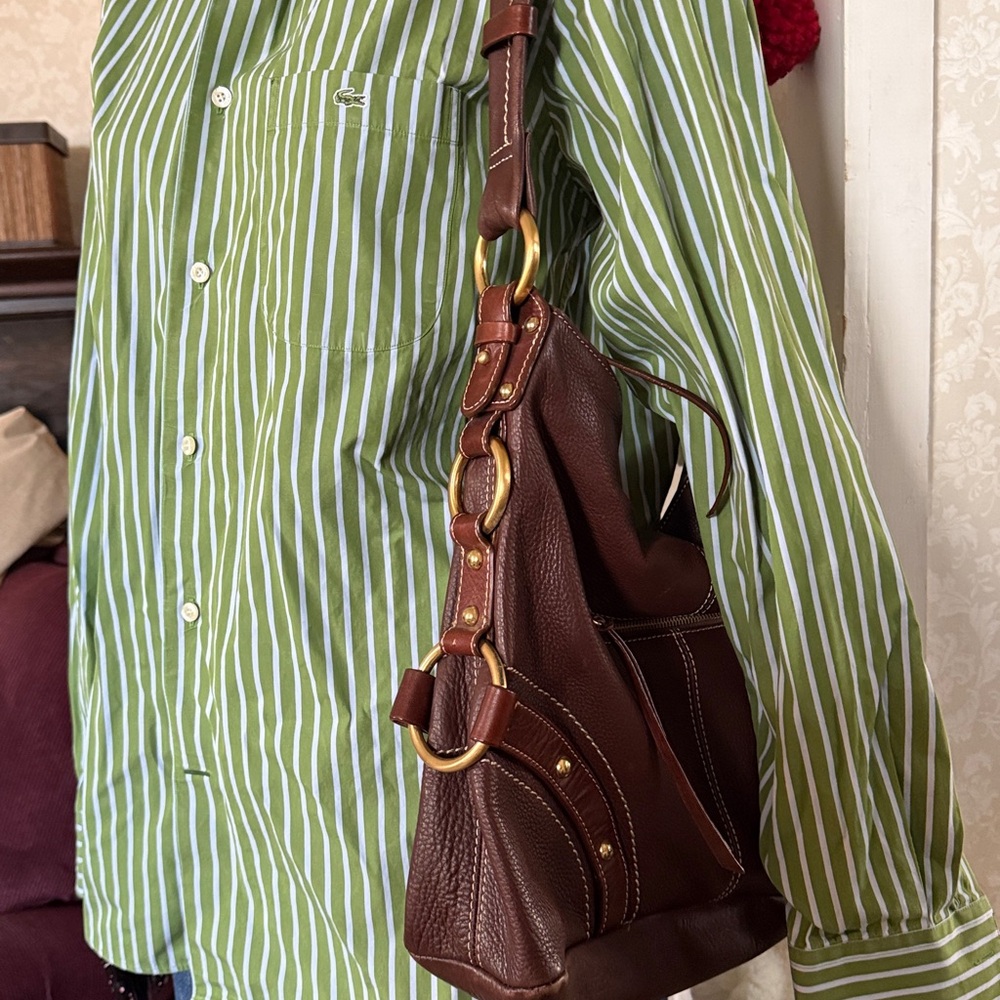 LUCE Chocolate Brown Hobo Slouch Genuine Leather Purse Gold Hardware - Picture 2 of 15
